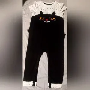 Cat & Jack Black Cat Full Length Onesie, 18 Mos