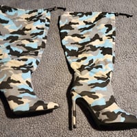 Gallery image 1 for FashionNova Boot Camp Knee High Camo Boots w/Drawstring