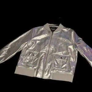 Gallery image 1 for Karl Lagerfeld Metallic Silver Bomber Jacket