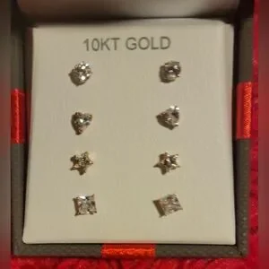 Gallery image 1 for 10K Gold and CZ Earrings, Set of Four Pair
