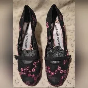 Gallery image 1 for Warren Edwards Mesh Kitten Heels w/Floral Embroidery