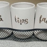 Makeup Brush Organizer, Trio of Brush Cups w/Basket