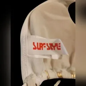 Gallery image 5 for Surf Style Juniors White Bikini w/Gold Lamé Dollar Signs $$