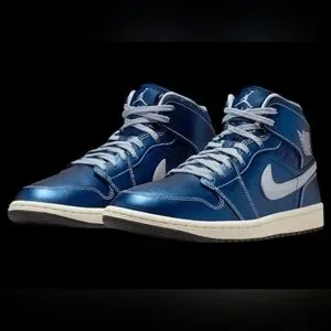 Gallery image 1 for Air Jordan 1 Mid SE Metallic Blue Quilted Sneakers