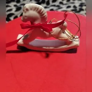 Vintage Bone China Xmas Ornament Rocking Horse