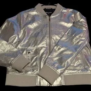 Karl Lagerfeld Metallic Silver Bomber Jacket