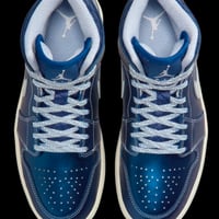 Gallery image 2 for Air Jordan 1 Mid SE Metallic Blue Quilted Basketball Shoes
