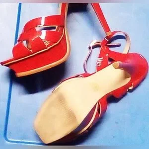 Gallery image 4 for OFFICE LONDON Red Patent Leather Strappy Platform Sandals