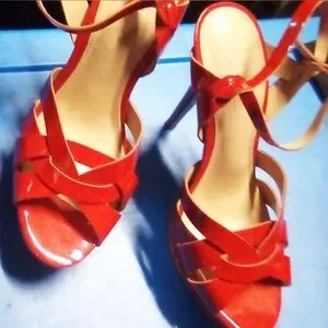 Gallery image 5 for OFFICE LONDON Red Patent Leather Strappy Platform Sandals