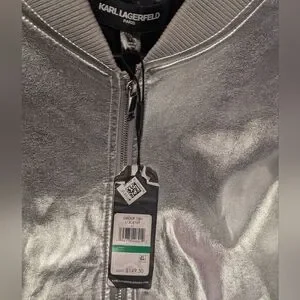 Gallery image 3 for Karl Lagerfeld Metallic Silver Bomber Jacket