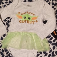 Gallery image 2 for Happy Threads Baby Yoda Onesie w/Tulle Skirt