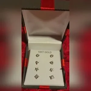 10K Gold and CZ Earrings, Set of Four Pair