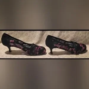 Gallery image 2 for Warren Edwards Mesh Kitten Heels w/Floral Embroidery