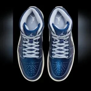 Gallery image 3 for Air Jordan 1 Mid SE Metallic Blue Quilted Sneakers
