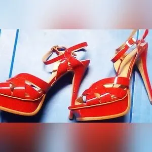 Gallery image 3 for OFFICE LONDON Red Patent Leather Strappy Platform Sandals